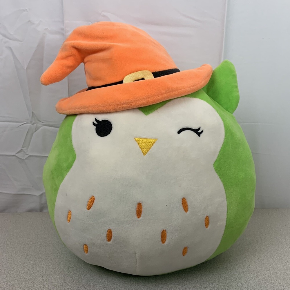 SQUISHMALLOWS  Alder the Green Halloween Owl ~ Witch Hat ~ Plush Stuffed Toy 12"